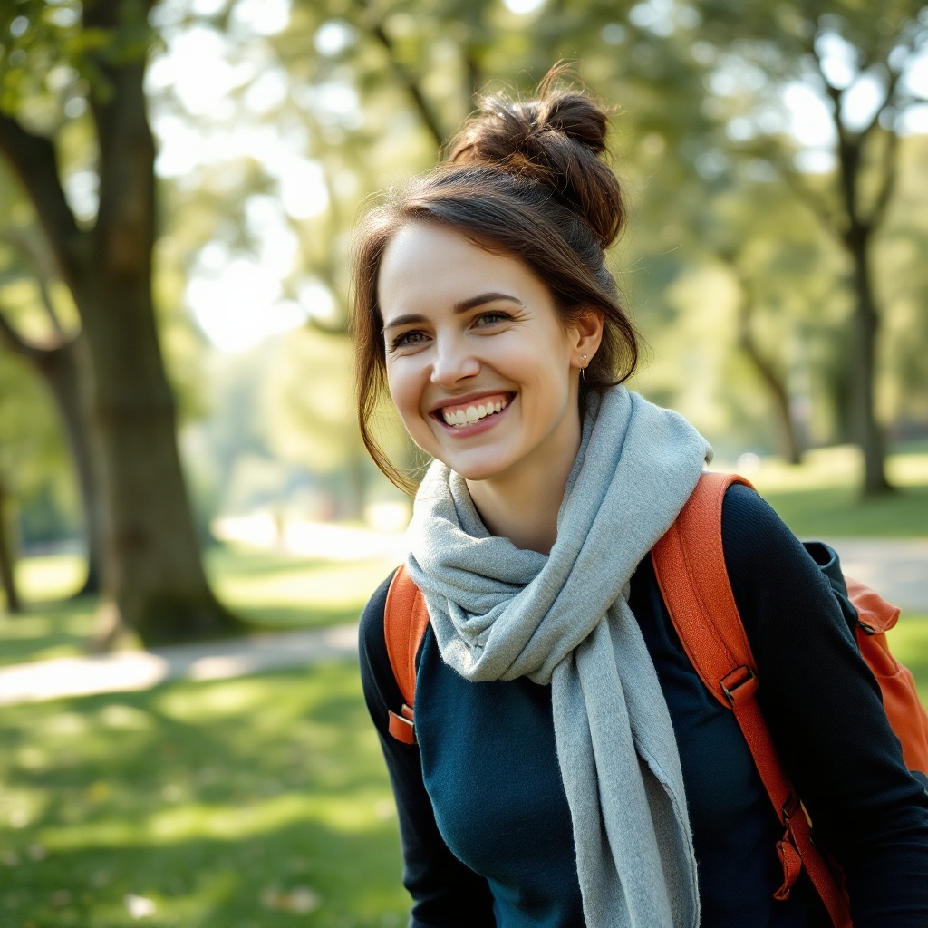 Sarah Mitchell, 34, smiling outdoors